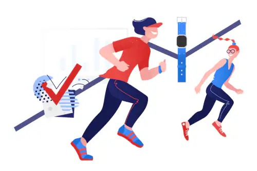 스마트워치를 차고 달리는 사람들 일러스트